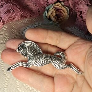 Artistic Textured Silvertone Galloping Horse Brooch